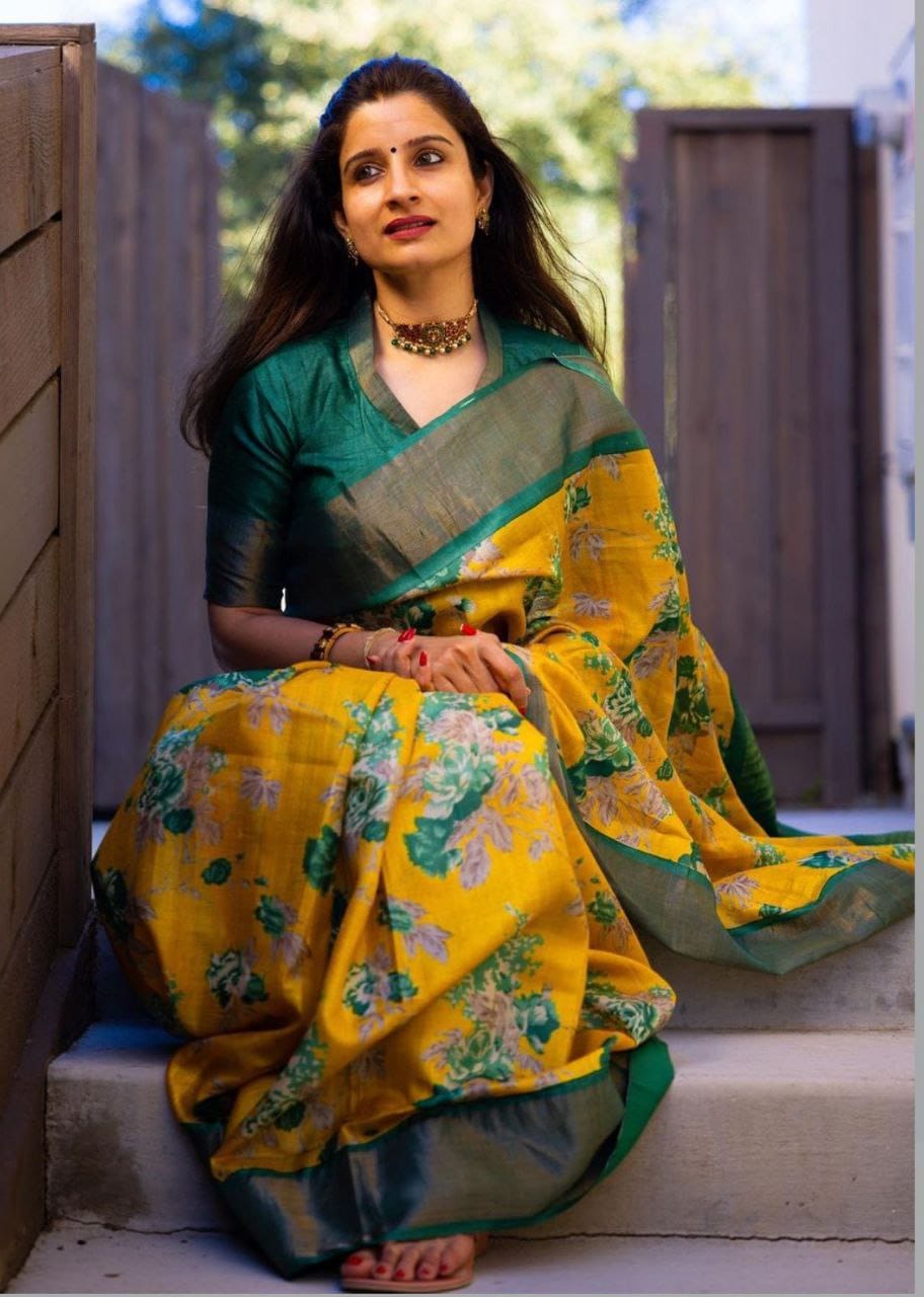 MG 496 Linen Gold Jari Digital Printed Designer Saree Wholesalers In Delhi